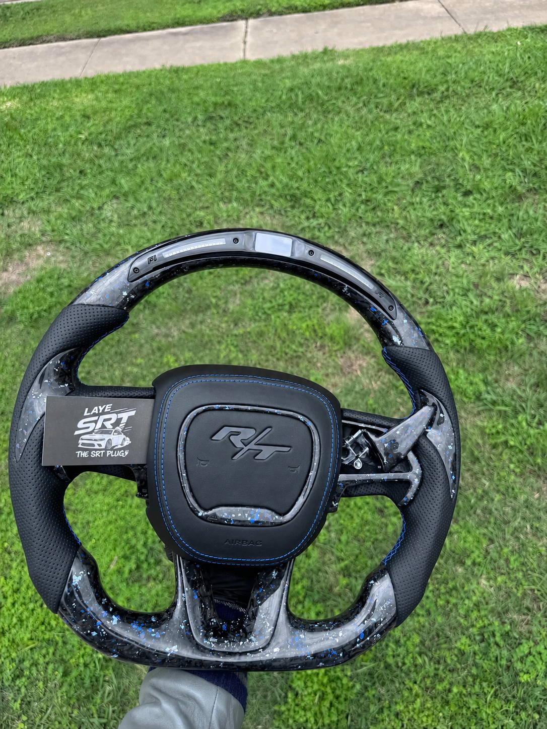 15+ Dodge forged carbon steering wheel with a blue stitching