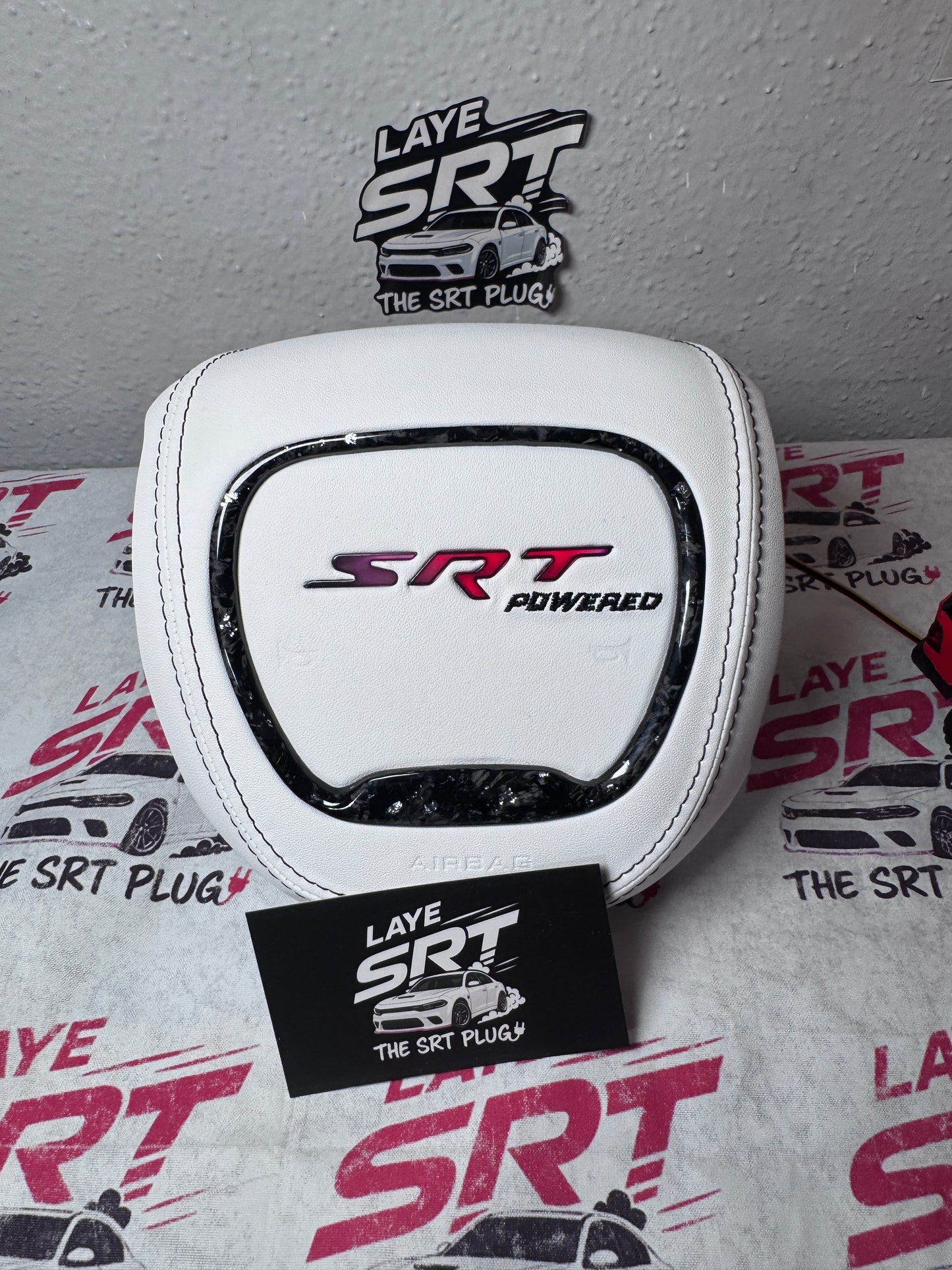Led SRT airbag cover white leather-forged carbon trim with white flakes