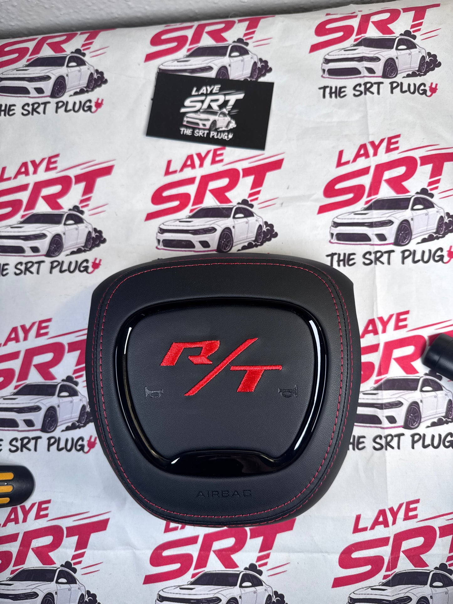 R/T leather airbag cover with red stripes