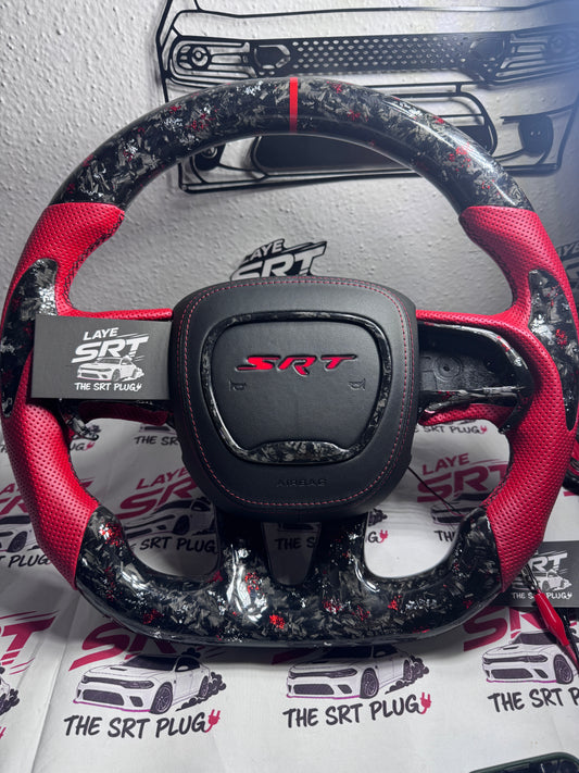15-23 Dodge forged carbon steering wheel with 392 led airbag and octane red leather