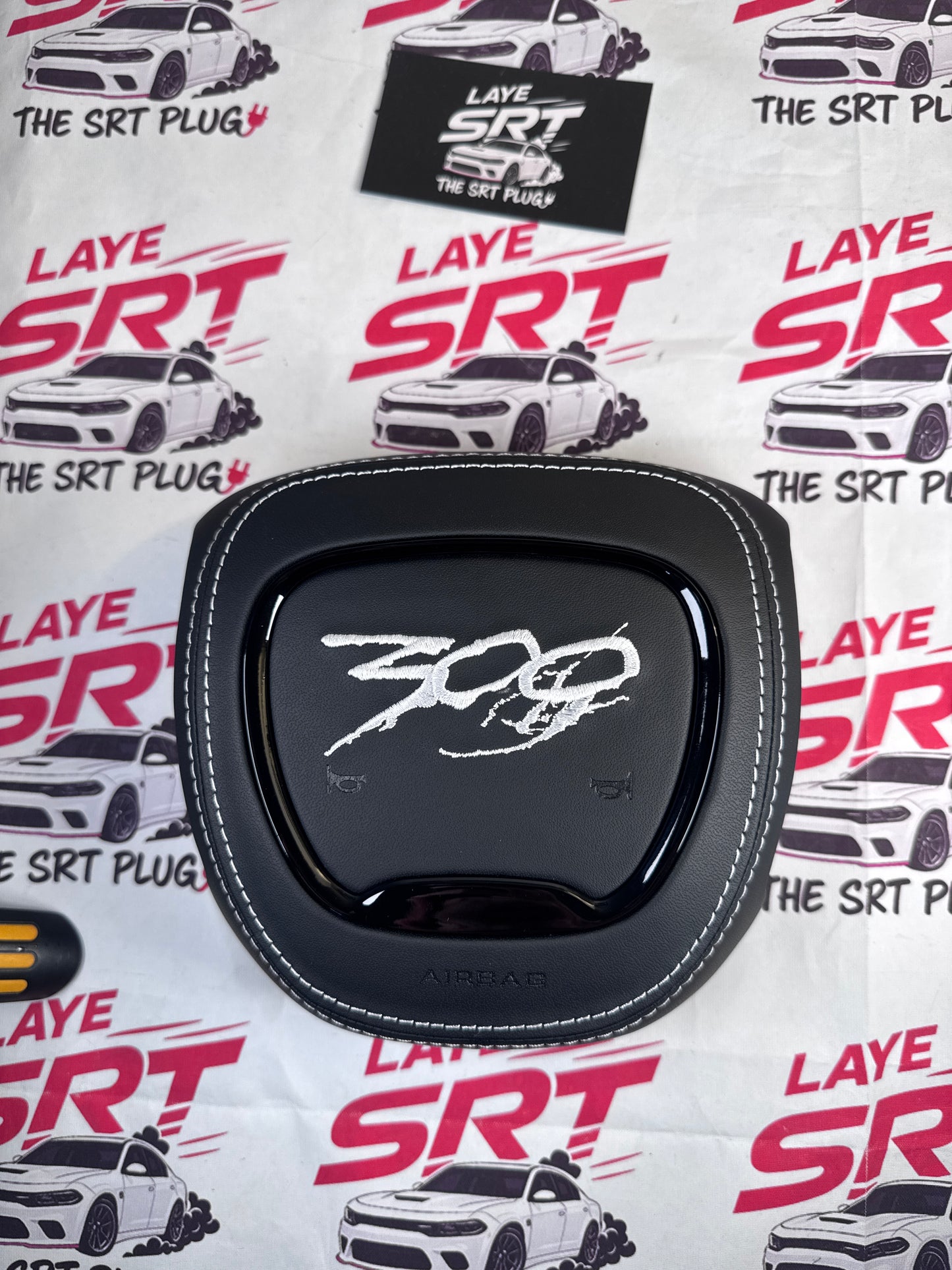 300 spartan leather airbag cover with white stitching