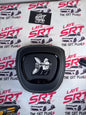 Scat pack bee leather airbag cover with white stitching