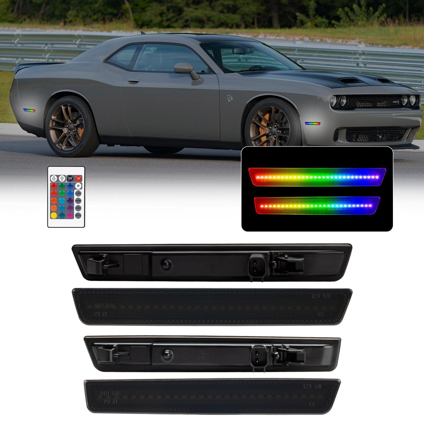 RGB Led side marker for Dodge Challenger 2008-14 & 2015-2023( Front+ Rear Bumper)