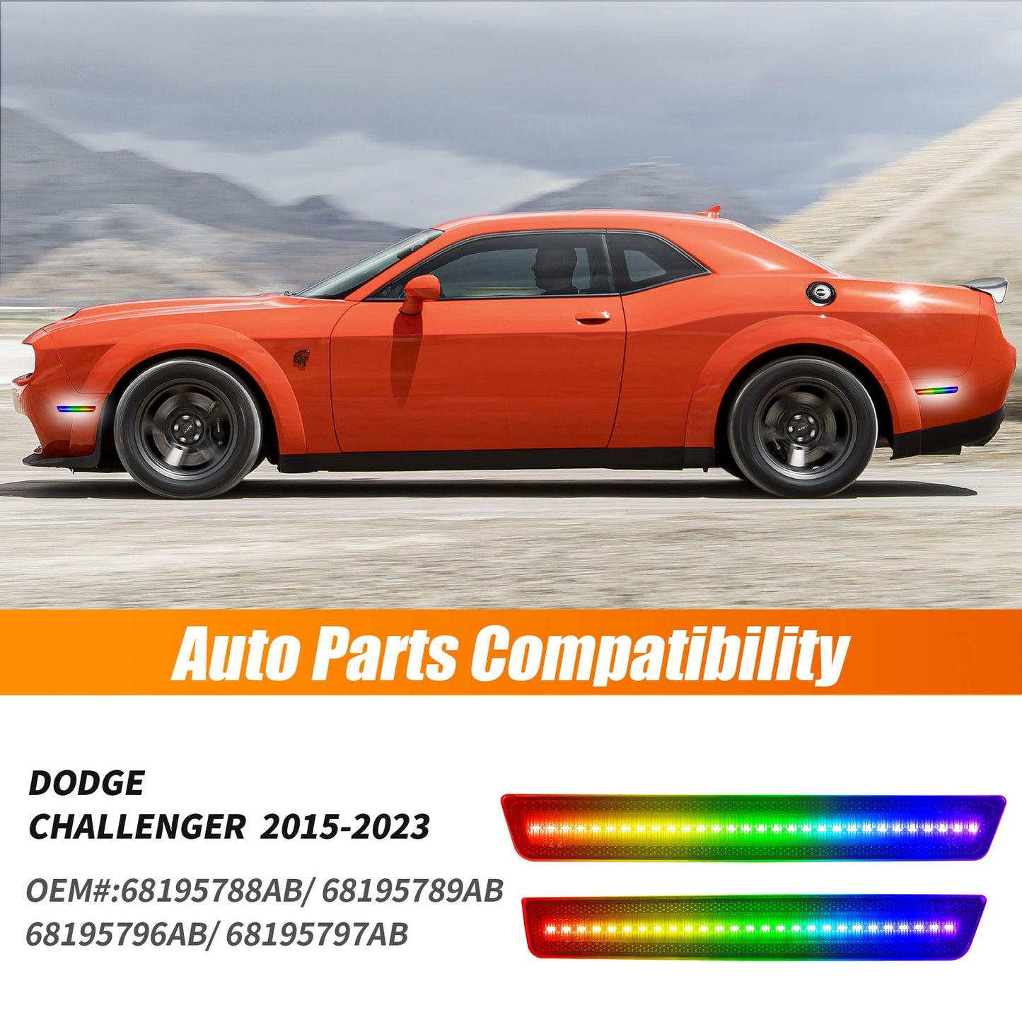 RGB Led side marker for Dodge Challenger 2008-14 & 2015-2023( Front+ Rear Bumper)