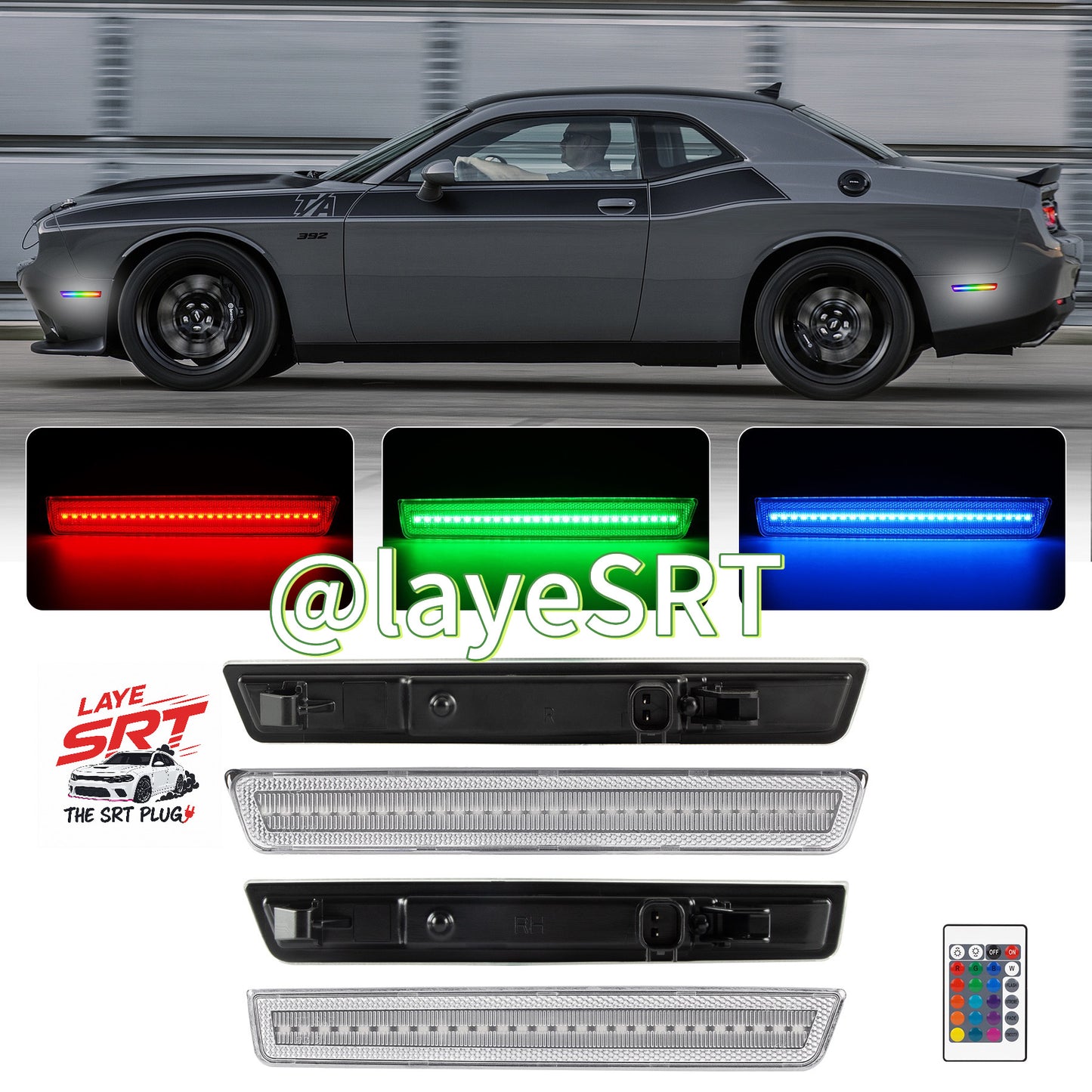 RGB Led side marker for Dodge Challenger 2008-14 & 2015-2023( Front+ Rear Bumper)