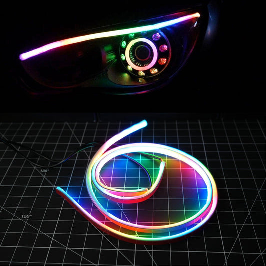 4 Universal Flexible 24 inch DRL Tube Diffused Strips | Multicolor Flow series w/ turn signals