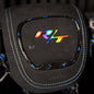Custom R/T led airbag cover in Blue forged carbon trim piece with blue stitching