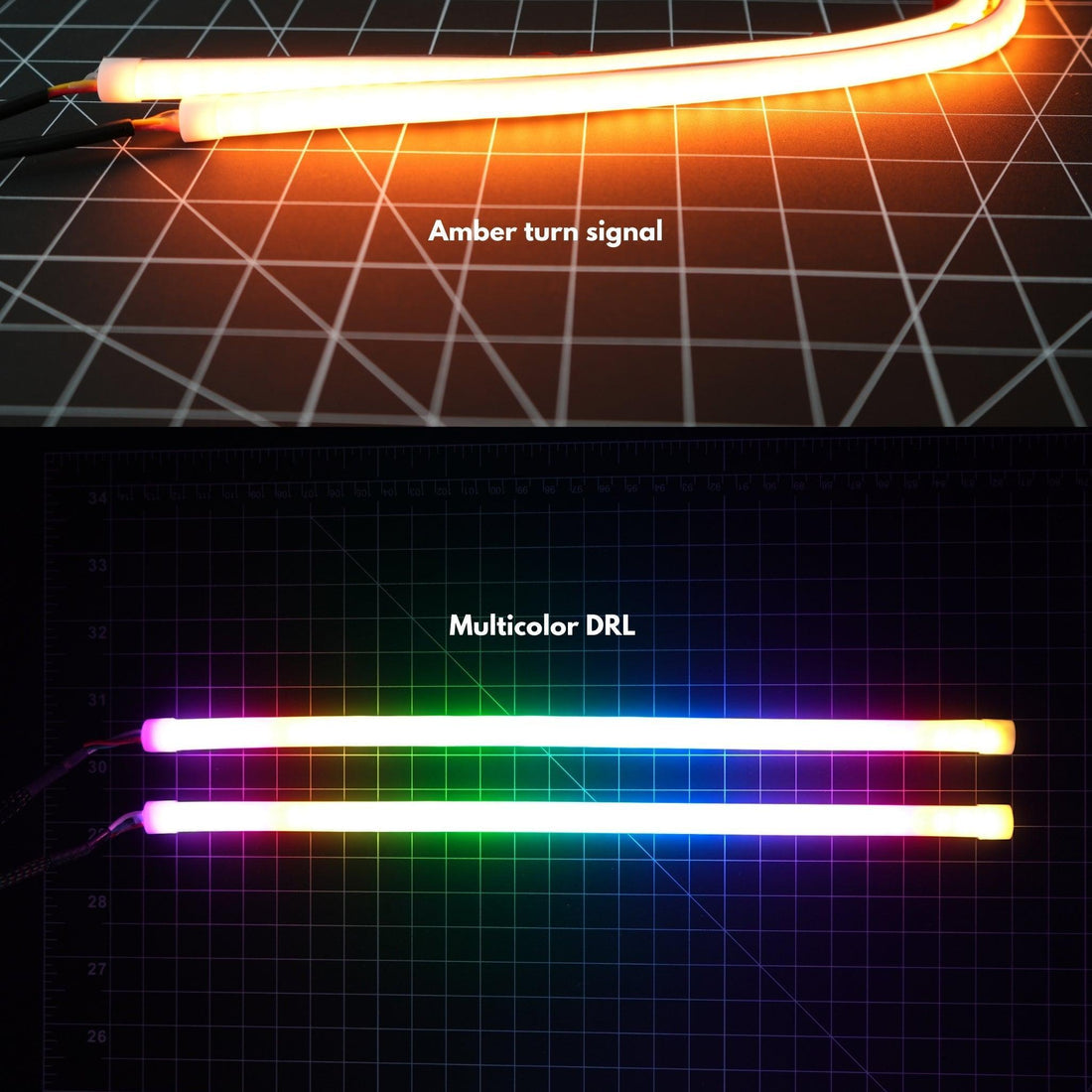 4 Universal Flexible 24 inch DRL Tube Diffused Strips | Multicolor Flow series w/ turn signals