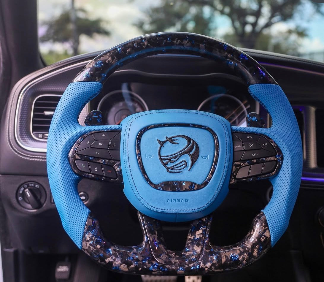 15+ Dodge forged carbon steering wheels with Blue flakes
