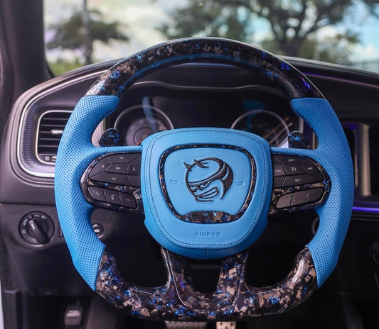 15+ Dodge forged carbon steering wheels with Blue flakes