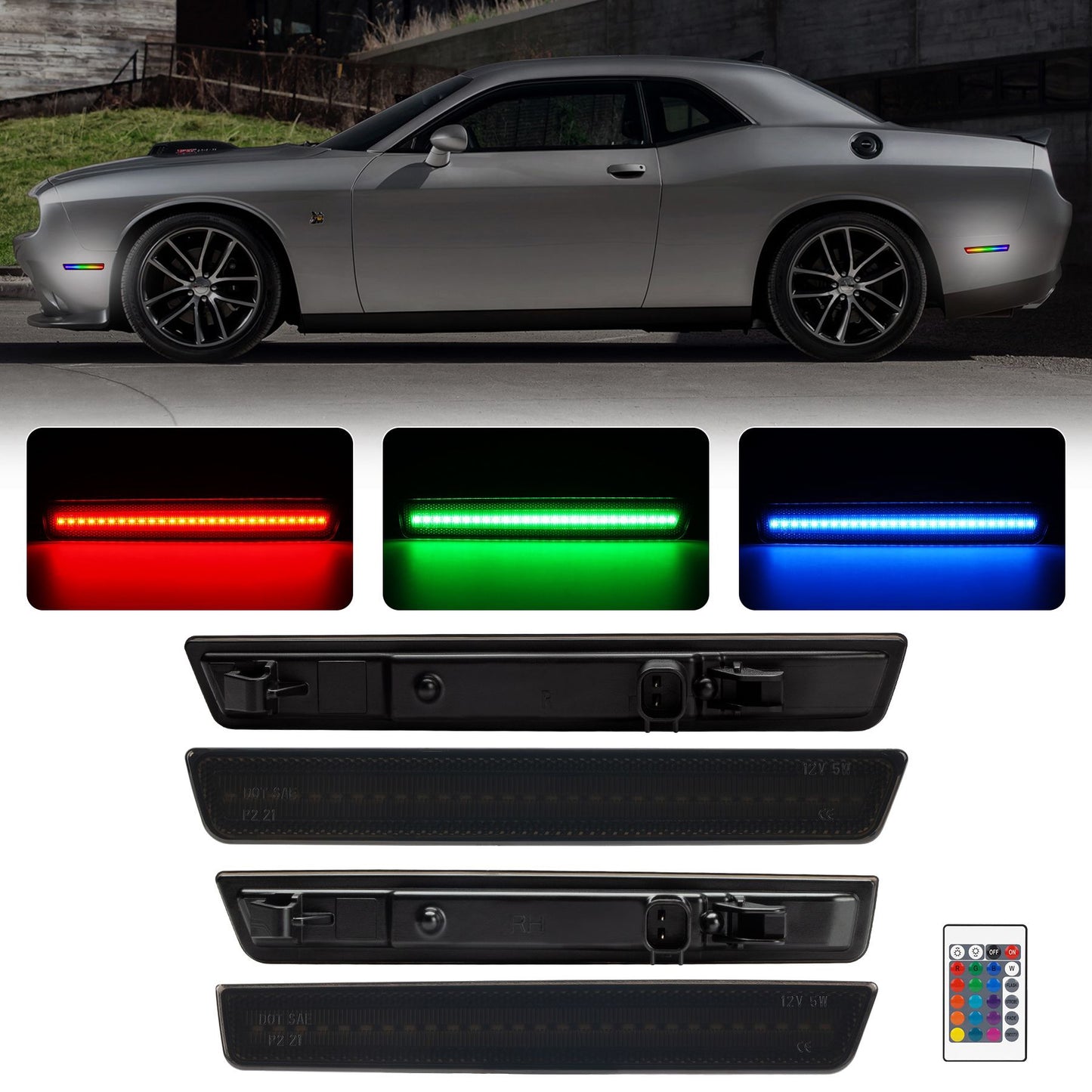 RGB Led side marker for Dodge Challenger 2008-14 & 2015-2023( Front+ Rear Bumper)
