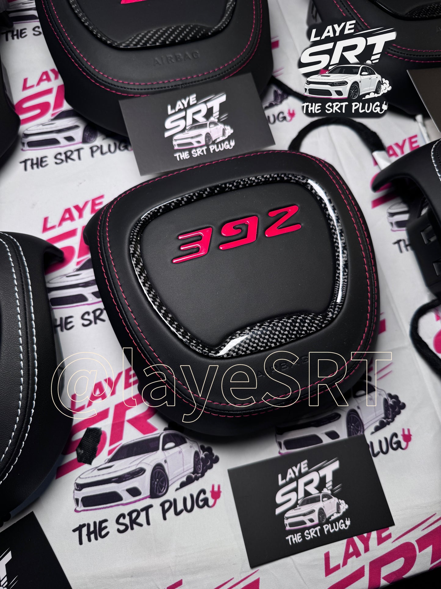 15-23 Dodge forged carbon steering wheel with 392 led airbag and octane red leather