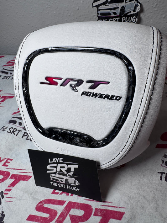 Led SRT airbag cover white leather-forged carbon trim with white flakes