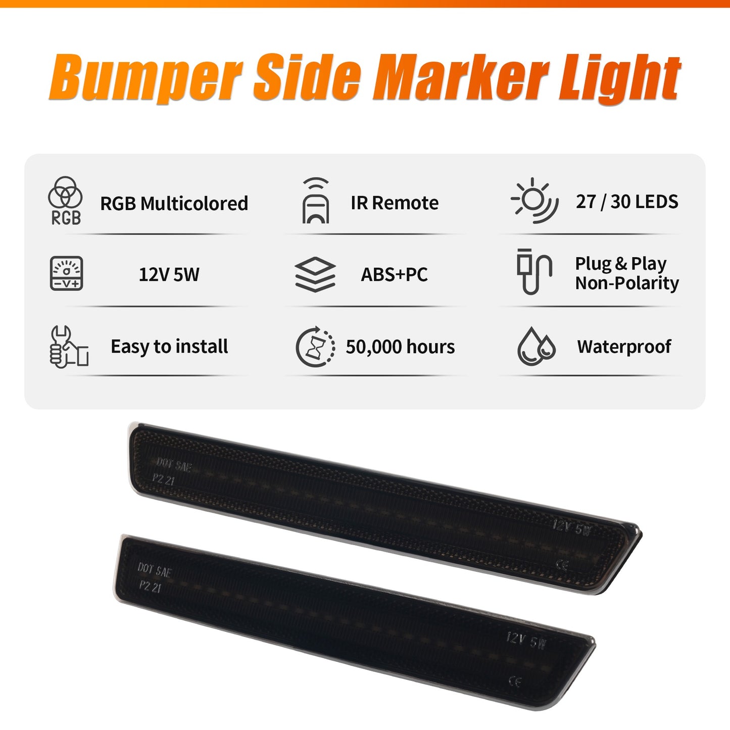 RGB Led side marker for Dodge Challenger 2008-14 & 2015-2023( Front+ Rear Bumper)