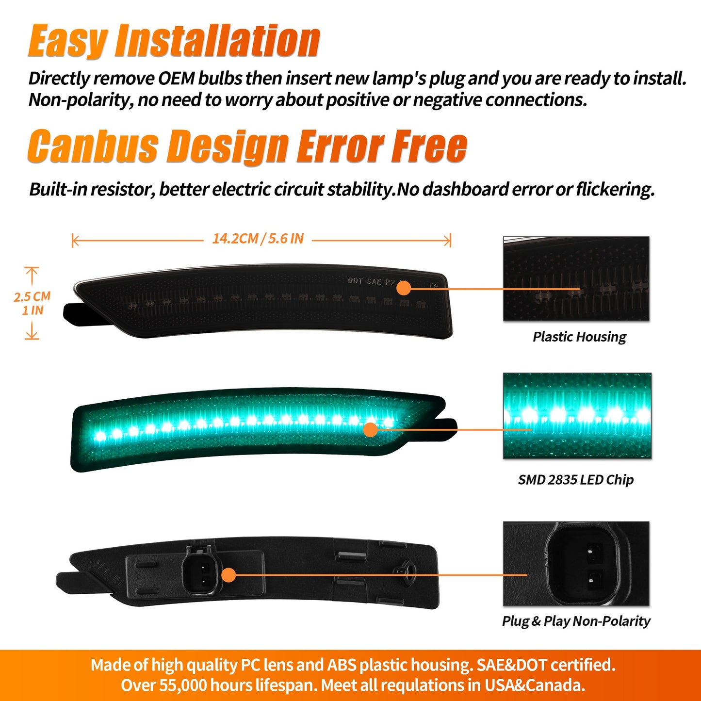 RGB LED Side Marker Lights for Chevrolet Camaro 5th gen & 6th gen