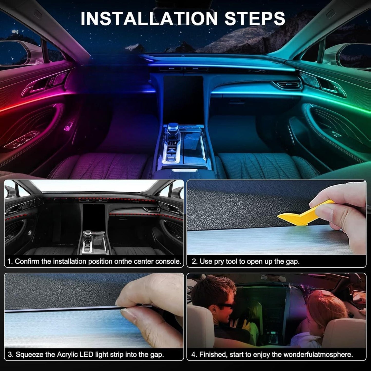 Dreamcolor Acrylic Interior Car Lights, LAYE SRT
Car LED Strip Light with Bluetooth APP, Car Ambient Lighting Kit with RGB 6 in 1 and 175 inches 593 LEDs, 16 Million Colors